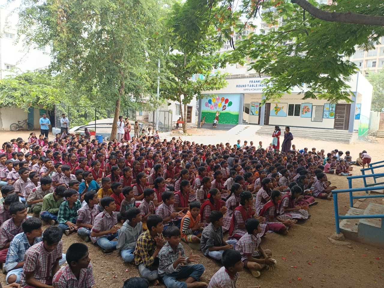 Government school students at an environmental hygiene awareness programme
